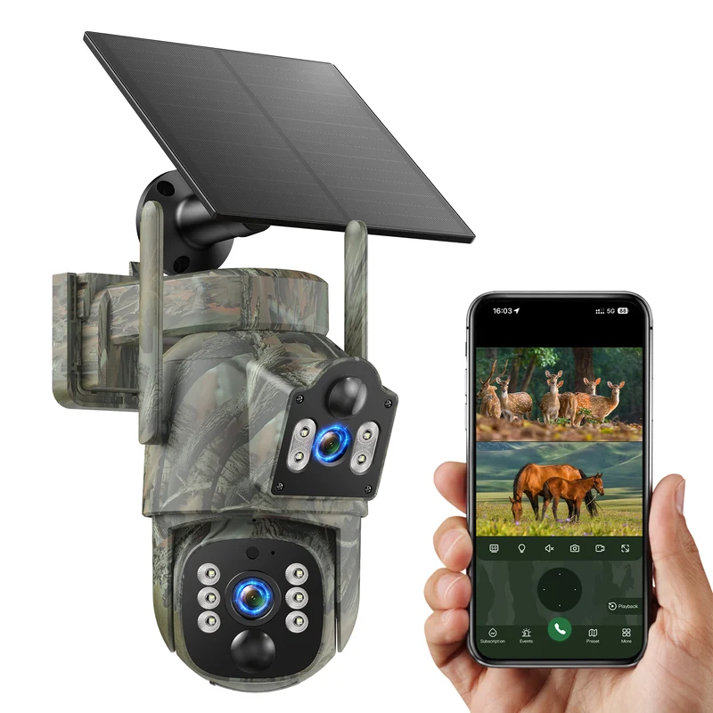 Dual Lens Cellular Trail Camera, Solar Powered 4G LTE Game Camera, No WiFi Needed